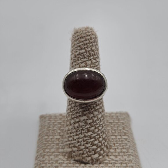 Size 7 Sterling Silver Large Carnelian Stone Floral Accent Ring A3464 - Picture 1 of 9